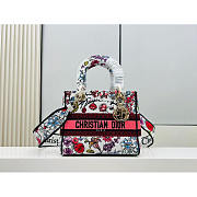Fortok Dior Medium Lady D-LITE Bag White Multicolor Florilegio Embroidery 24cm - 1