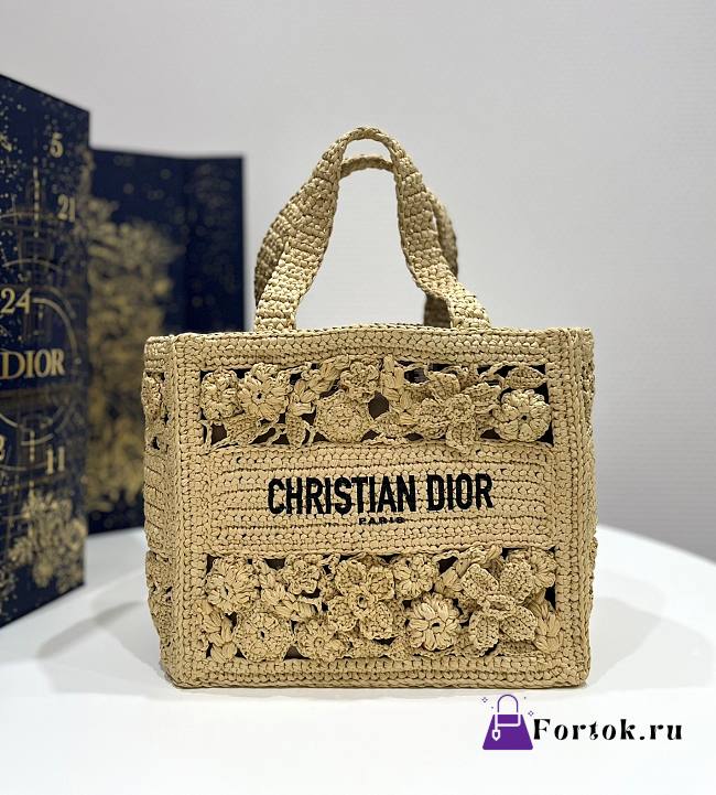 Fortok Dior Book Tote In Raffia 26.5x14x22cm - 1