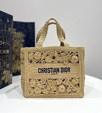 Fortok Dior Book Tote In Raffia 26.5x14x22cm