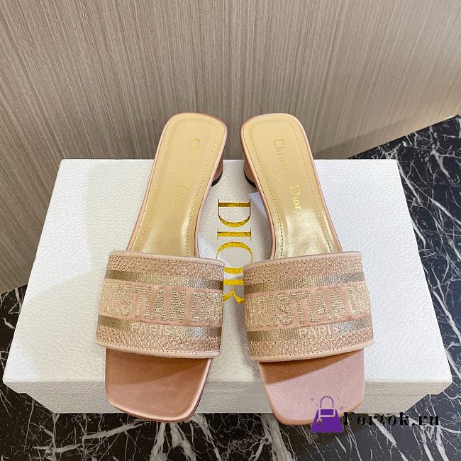 Fortok Dior Heeled Slides Beige Cotton Embroidered with Metallic Thread  - 1