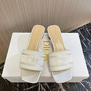 Fortok Dior Heeled Slides White Cotton Embroidered with Metallic Thread - 1