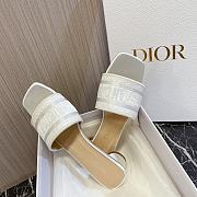 Fortok Dior Heeled Slides White Cotton Embroidered with Metallic Thread - 4