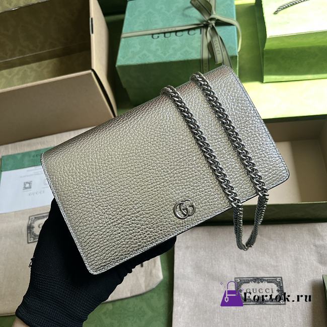 Fortok Gucci GG Marmont Metallic Silver-Tone Leather Bag 20x12.5x4cm - 1
