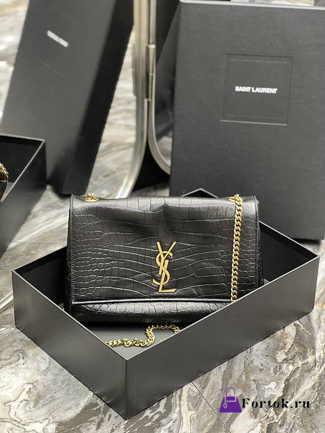 Fortok Saint Laurent Kate Medium Reversible Chain Bag In Suede & Crocodile-Embossed Leather - 1