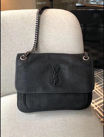 Fortok Saint Laurent Niki Embossed Crocodile Black Bag 28x20x8.5cm