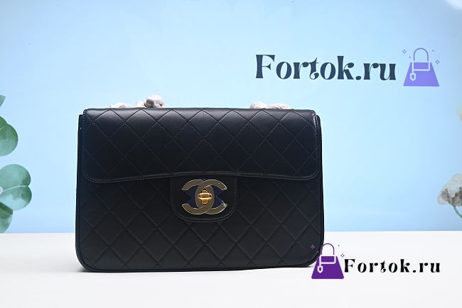 Fortok Chanel Gold Buckle Smooth Leather Black Bag 30cm - 1