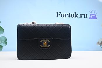 Fortok Chanel Gold Buckle Smooth Leather Black Bag 30cm