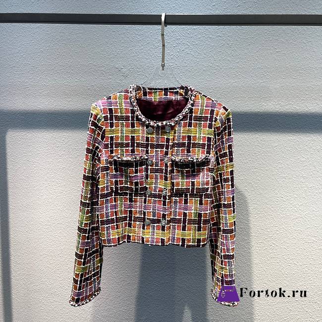 Fortok Chanel 23FW Tweed Coat Splicing Beaded Webbing - 1