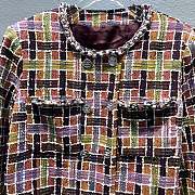 Fortok Chanel 23FW Tweed Coat Splicing Beaded Webbing - 3