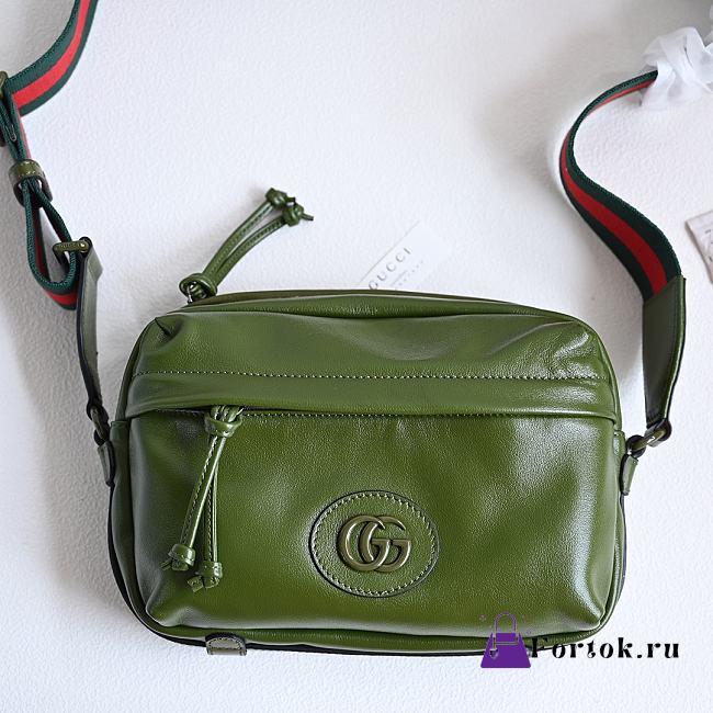 Fortok Gucci Double G Green Leather Shoulder Bag 23.5x15x8cm - 1