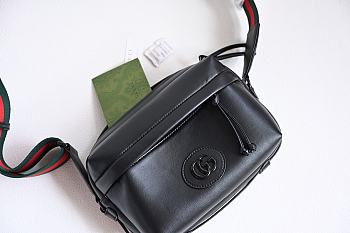 Fortok Gucci Double G Black Leather Shoulder Bag 23.5x15x8cm