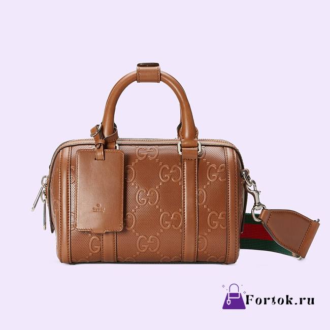 Fortok Gucci GG Embossed Duffle Bag Brown 22x15x12.5cm - 1