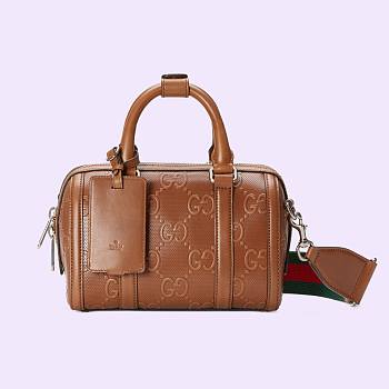 Fortok Gucci GG Embossed Duffle Bag Brown 22x15x12.5cm