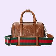 Fortok Gucci GG Embossed Duffle Bag Brown 22x15x12.5cm - 6