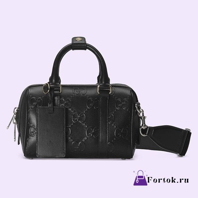 Fortok Gucci GG Embossed Duffle Bag Black 22x15x12.5cm - 1