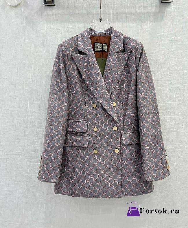 Fortok Gucci 23 Gray Pink GG Jacquard Blazer - 1