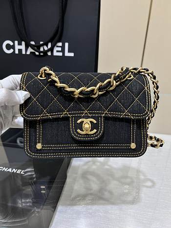 Fortok Chanel 23A Denim Shoulder Bag Black 19x13x5cm