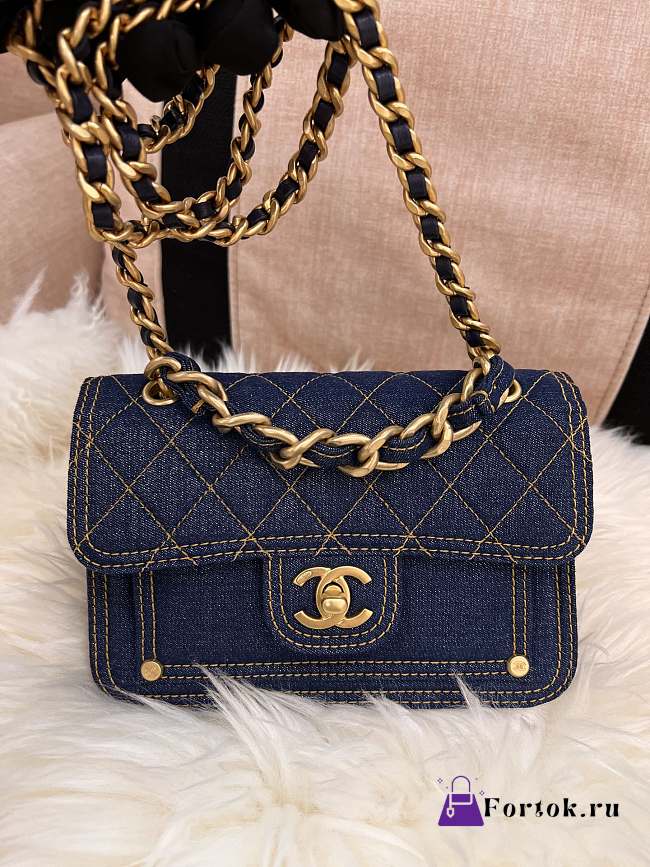 Fortok Chanel 23A Denim Shoulder Bag Blue 19x13x5cm - 1