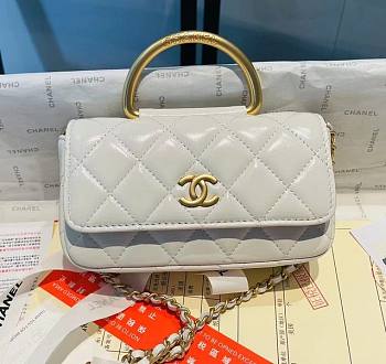 Fortok Chanel 23B Metal-Handle Bag White 17.2x9x3.5cm