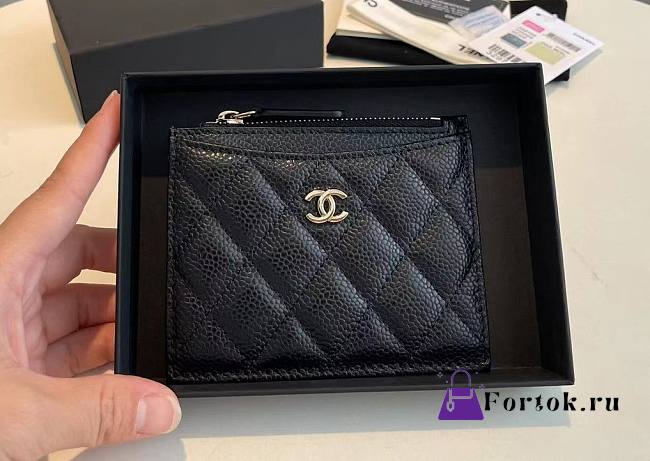 Fortok Chanel Caviar Card Holder Black 11x9cm - 1