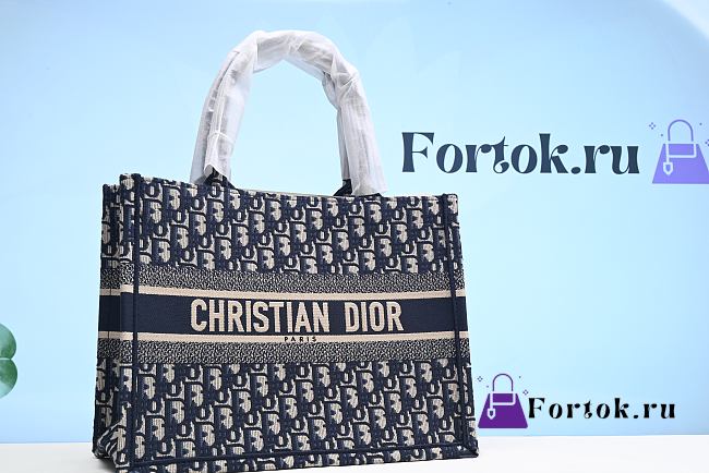 Fortok Dior Book Tote Bag Obique Embroidery Blue 36.5cm - 1