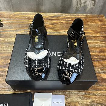 Fortok Chanel Mary Janes Wool and Cotton Tweed & Patent Calfskin Black