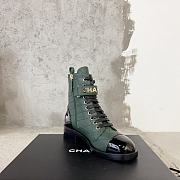 Fortok Chanel Military Boots Patent Calfskin And Lambskin Green - 3