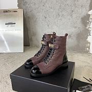 Fortok Chanel Military Boots Patent Calfskin And Lambskin Red Wine - 3