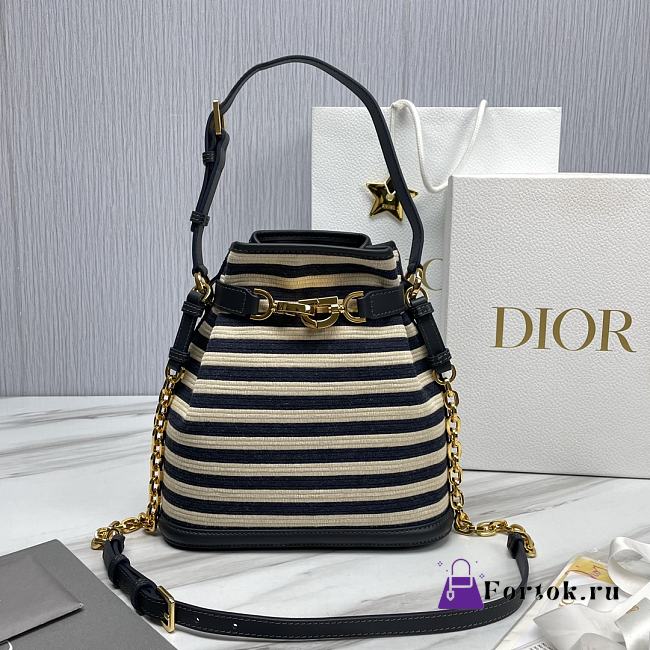 Fortok Dior C'est Bag Natural and Denim Blue Marinière Raffia 24x10x24.5cm - 1