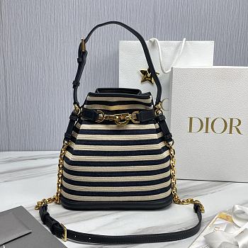 Fortok Dior C'est Bag Natural and Denim Blue Marinière Raffia 24x10x24.5cm