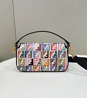 Fortok Fendi Multicolor Hand-painted Embroidery FF Logo Baguette Bag 28x6x15cm - 3