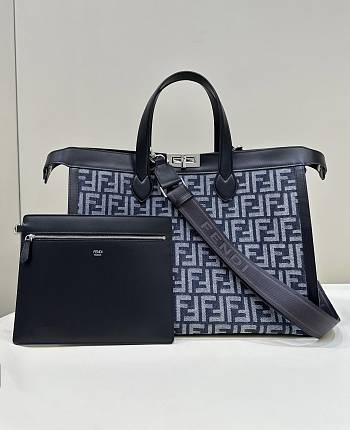 Fortok Fendi Peekaboo ISeeU Forty8 Blue FF Fabric Bag 42.5x20x32.5cm