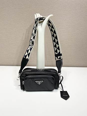 Fortok Prada Nappa Antique Multi-Pocket Shoulder Bag Black 22x10.5x7cm