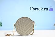 Ysl Vinyle Round Camera Bag In Chevron-Quilted Grain De Poudre Embossed Leather White 6104361 17x17x5.5cm - 3