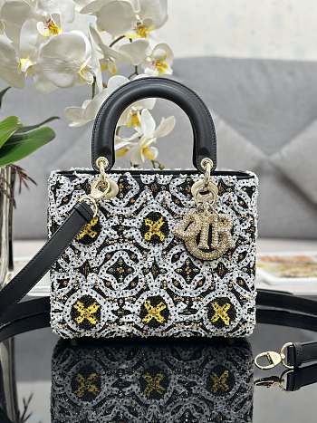 Fortok Dior Lady Five Grid Embroidered Beads Bag 24cm