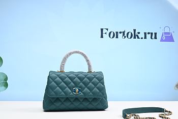 Fortok Chanel Coco Grained Leather Bag Green 25cm