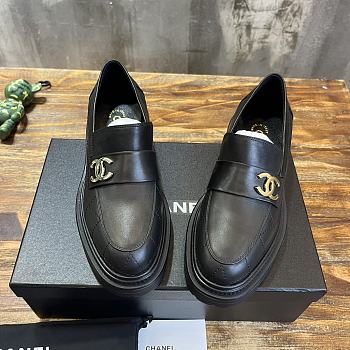 Fortok Chanel Crinkled Calfskin CC Chain Mocassin Loafers Black 