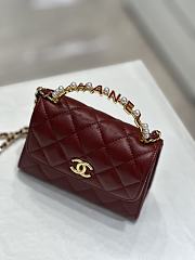 Fortok Chanel 23B Metal Pearl Wrist Bag Burgundy 14.5x12x6cm - 3