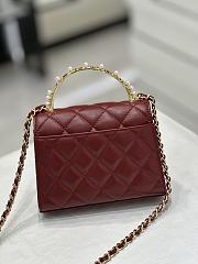 Fortok Chanel 23B Metal Pearl Wrist Bag Burgundy 14.5x12x6cm - 4