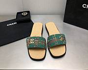Fortok Chanel Mules Wool Tweed & Metal Green & Multicolour - 1