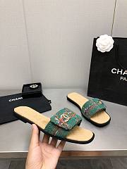 Fortok Chanel Mules Wool Tweed & Metal Green & Multicolour - 5