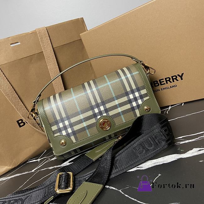 Fortok Burberry Top Handle Note Bag Olive Green 24x8x14cm - 1