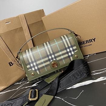 Fortok Burberry Top Handle Note Bag Olive Green 24x8x14cm