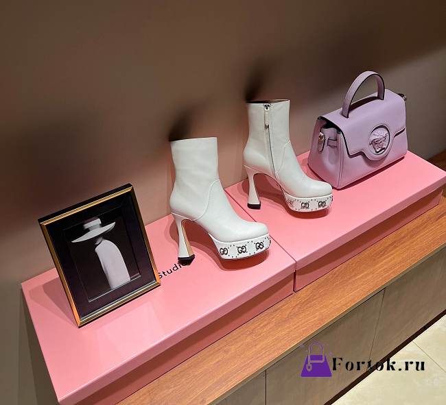 Fortok Gucci Logo-sole 75 Leather Platform Boots White - 1