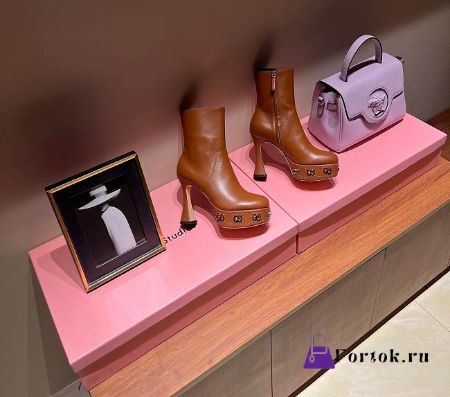 Fortok Gucci Logo-sole 75 Leather Platform Boots Brown - 1