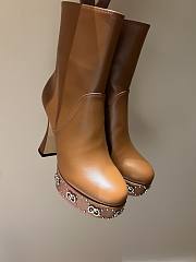 Fortok Gucci Logo-sole 75 Leather Platform Boots Brown - 5