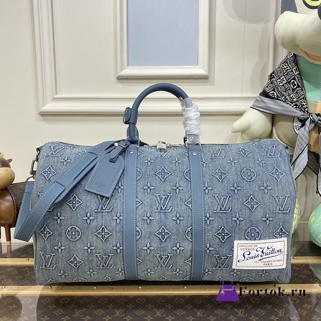 Fortok Louis Vuitton Keepall Bandoulière 50 Bag Denim M22532  - 1