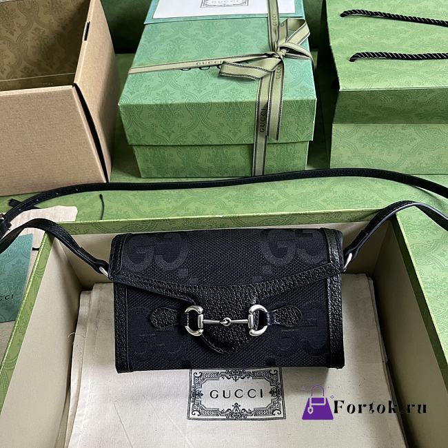 Fortok Gucci Horsebit 1955 Double G Mini Bag Black 18x12x5cm - 1