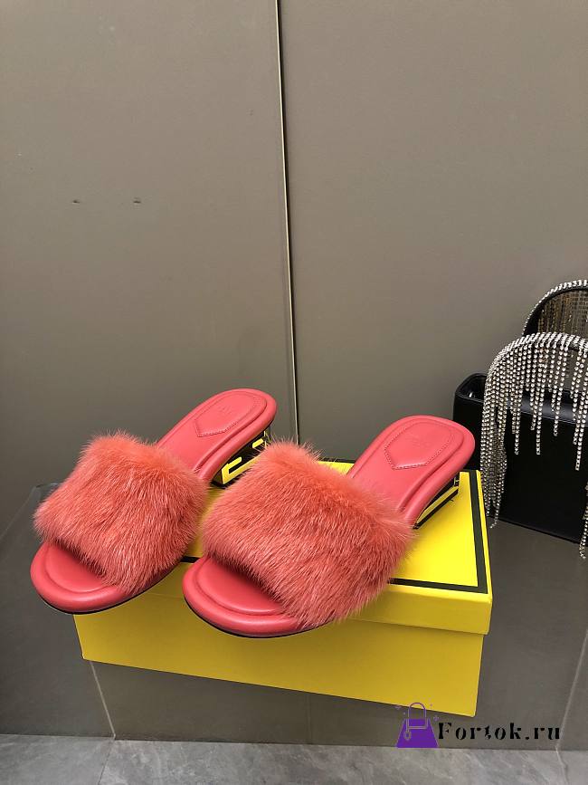 Fortok Fendi 2023SS Mink Fur FF Baguette Heel Slides Orange - 1