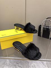 Fortok Fendi 2023SS Mink Fur FF Baguette Heel Slides Black - 5